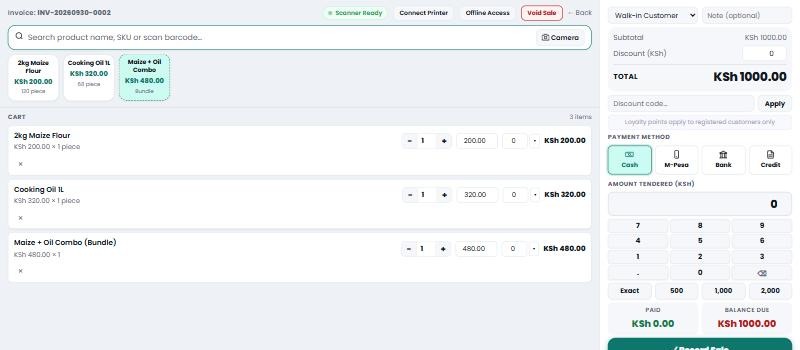 Merqio POS point of sale screen